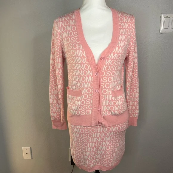 💕 Moschino Couture Pink Knit Logo Skirt Set Size L - Picture 2 of 10
